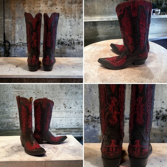 Old Gringo red eagle black leather & snake handmade vintage cowboy boot - Picture 17 of 17